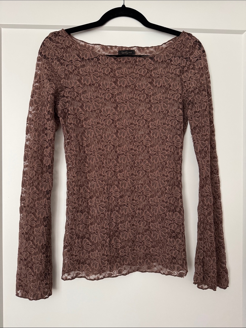 Forever 21 Light Brown Floral Lace Long Sleeve Sheer Top